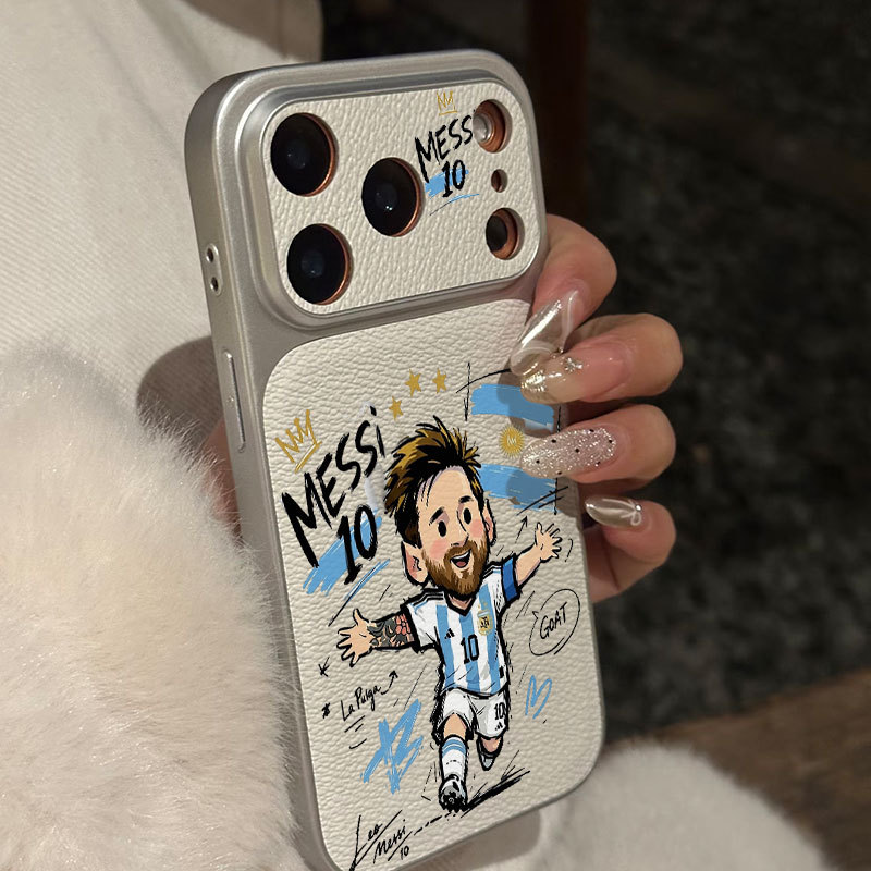 Ốp lưng iPhone Họa tiết da phong cách mạ số 10 Messi họa tiết hoạt hình iPhone 17 16 15 14 13 12 11 Pro Max Plus Max