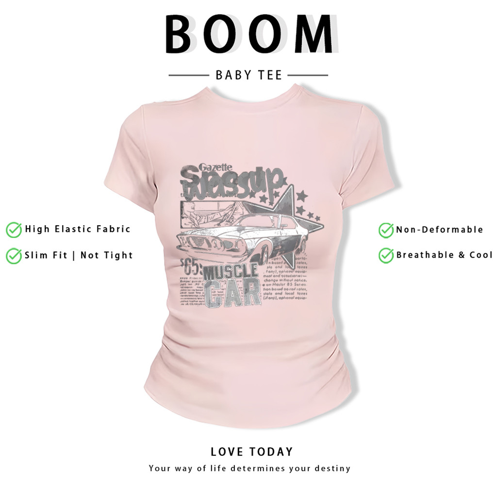 BOOM Áo Baby Tee Nữ Cotton Ôm Body-Áo Thun Ngắn Tay Y2K In Hình PhongCách Mùa Hè, Cổ Tròn Hàng Đầucách hàn quốc phong392
