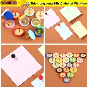 WOODNEST 100 Cái Tacks, Bản Tin Vẽ Ngón Tay Cái Vòng Đẩy Chân, Đầu Tròn Màu Kim Loại Trang Trí Ngón Tay Cái