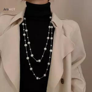 JULYHOT Áo len ngọc trai mô phỏng hai lớp thanh lịch Nelace dành cho nữ Vòng cổ nữ Dây chuyền dài Nelace Massivedeals