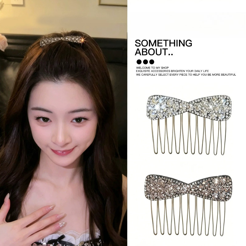 2026 Phong Cách Mới Hoa Nơ Mặt Lên Xuống Lược Nữ Phụ Kiện Zircon