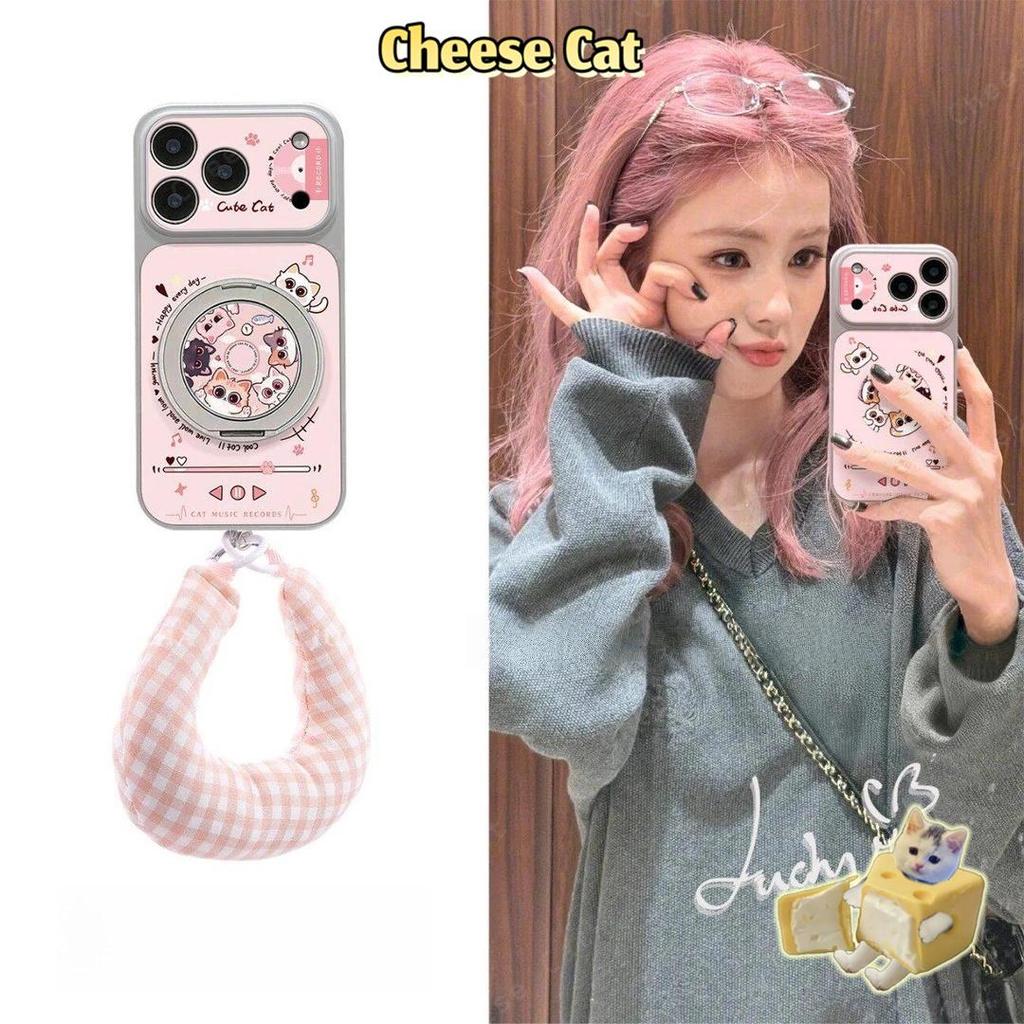 Ốp Điện Thoại Da Mèo Hồng Có Chân Đế Kim Loại Xoay Cho iPhone 16 17 13 14 15 Plus 12 11 Pro Max Xs XR