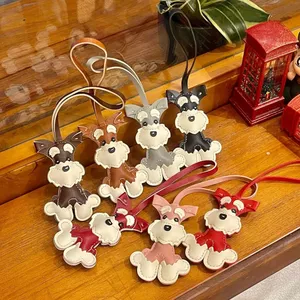 Schnauzer Puppy Túi Mặt dây chuyền Da pu Hoạt hình sáng tạo Quà tặng nhỏ