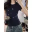 Áo thun ngắn tay vai trước cao cấp phong cách Hàn Quốc dành cho nữ Mùa hè 2026 Phong cách mới Slim-Fit Slimmer Look Blue Top
