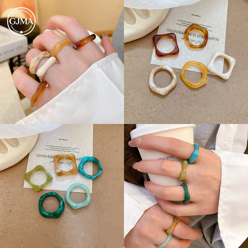 Nhẫn tròn vuông mờ Acrylic phụ kiện thời trang đơn giản dành cho nữ