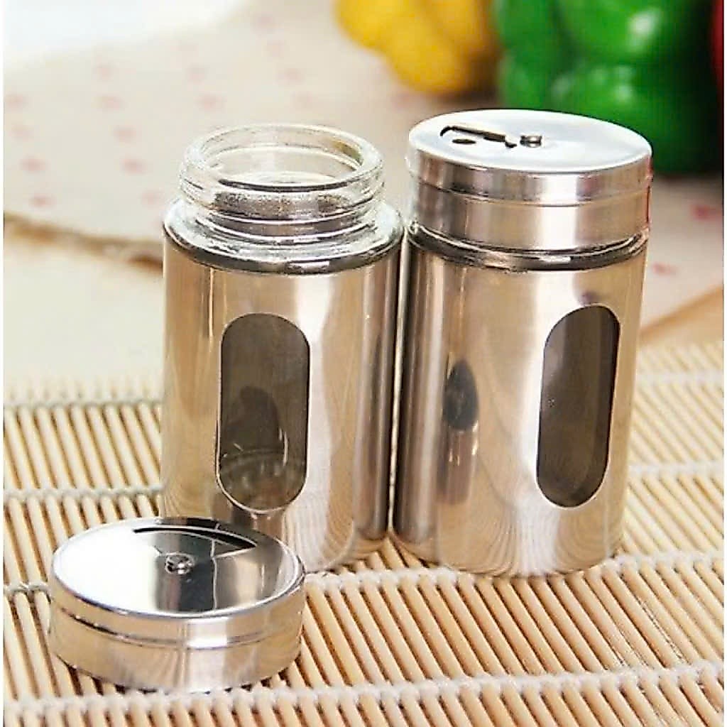 Hũ Rắc Tiêu, Đựng Tăm, Lọ Đựng Gia Vị Thủy Tinh Bọc Inox