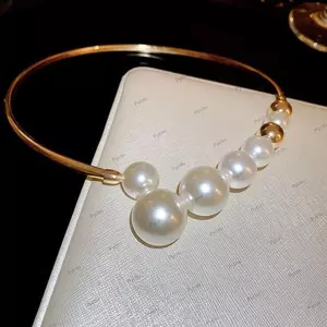 Vòng cổ cổ mở hình học PYCOU, Thiết kế phóng đại Vòng cổ ngọc trai cổ điển phong cách đơn giản, Hình dạng không đều hợp thời trang Vòng cổ buổi tối Ngọc trai giả Trang phục dự tiệc