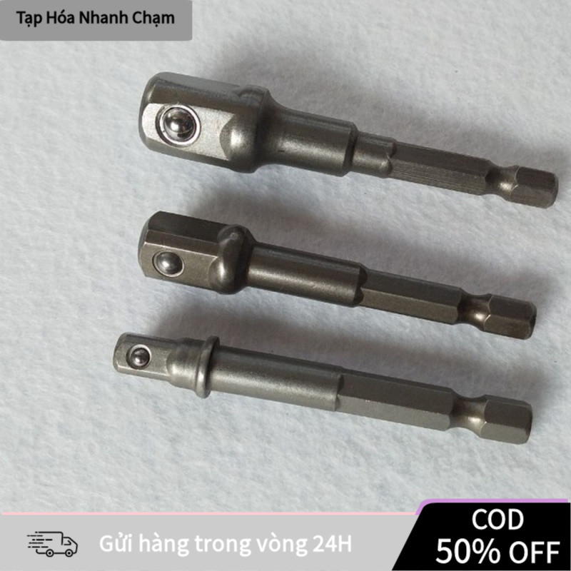 【COD】Bộ 3 Đầu Chuyển Chân Lục Giác Sang Đầu Vuông 1/4, 3/8, 1/2, Dùng Cho Khoan Và Bắn Vít Khi Làm Việc Cơ Khí