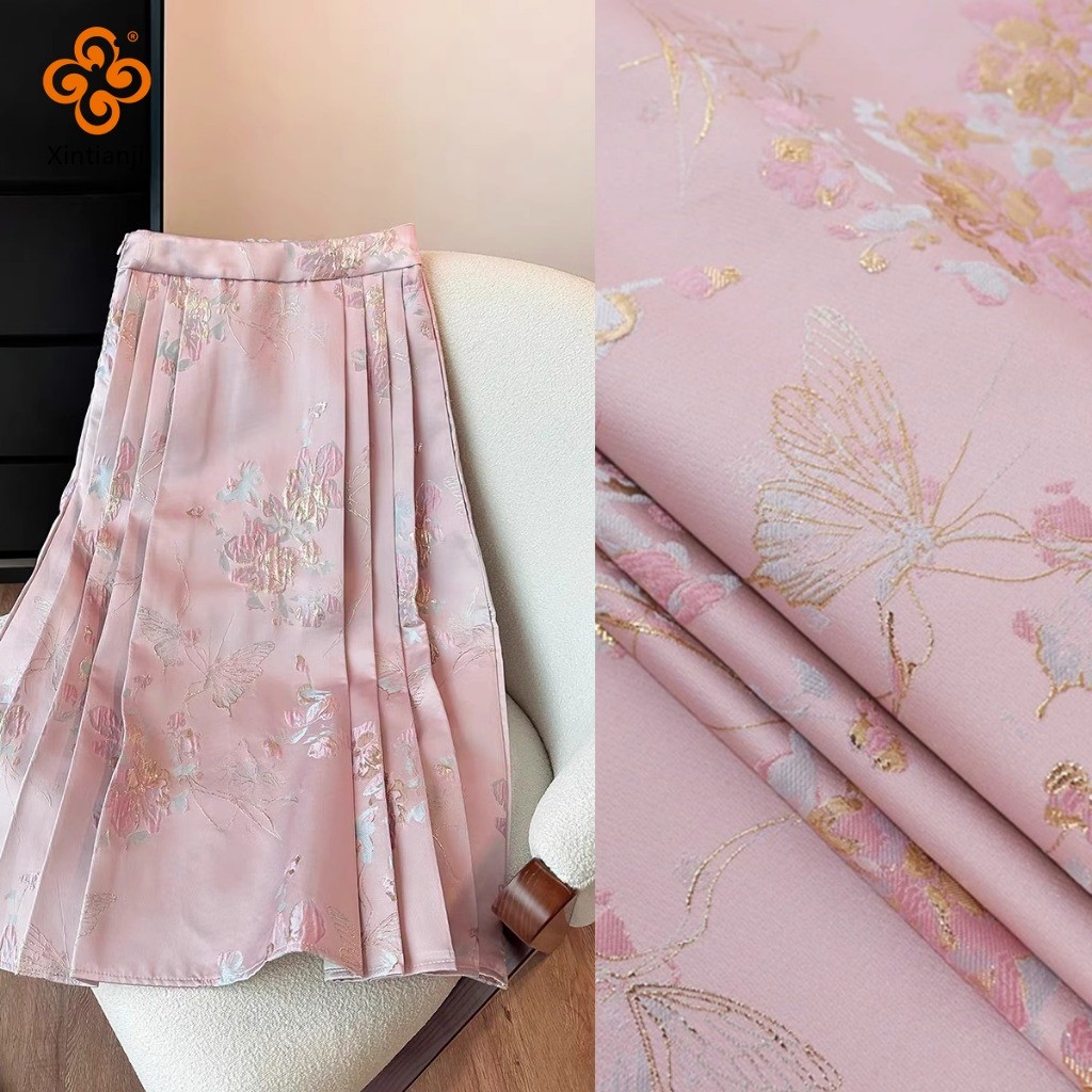 Mới Trung Quốc Bướm Jacquard Vải Nổi Vải Tự Làm Sườn Xám Hanfu Quần Áo Trẻ Em Sân Khấu Đầm 1 Mét