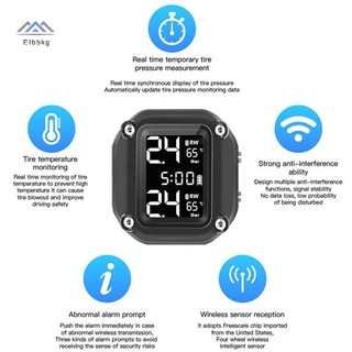 ELBBKG M5 Xe Máy TPMS Hệ Thống Báo Động Xe Máy Không Dây Giám Sát Áp Suất Lốp Xe Máy Với 2 Cảm Biến Bên Ngoài 5 Phương Pháp Báo Động Mới