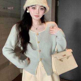 Áo len dệt kim mỏng cổ vuông thời trang Pháp, cỡ lớn