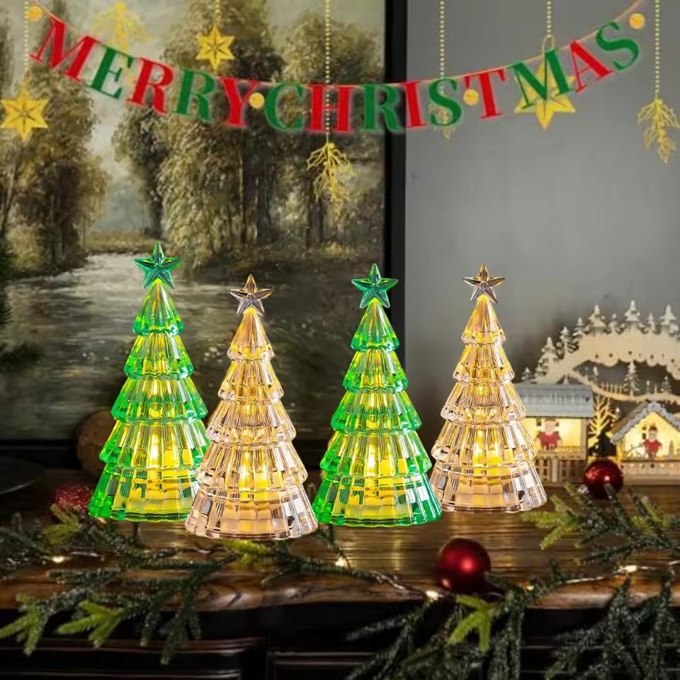 Trang trí Giáng sinh Cây thông Noel phát sáng Đèn ngủ pha lê Trang trí máy tính để bàn