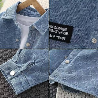 Trẻ Em Trẻ Em Áo Sơ Mi Denim Bé Trai 2025 Xuân Thu Áo Sơ Mi Phong Cách Mới Jacquard Thường Ngày Phù Hợp Với Trung Nhỏ Trẻ Em Bé Trai Bé Tay Dài