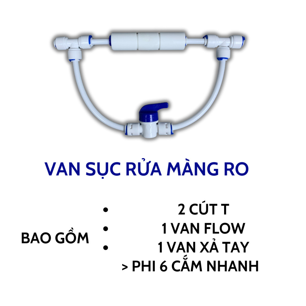 Van Sục Rửa Màng RO FORSETI Lắp Sẵn Gồm Van Thải, Van Xả Tay, 2 Cút T Cắm Nhanh Phi 6