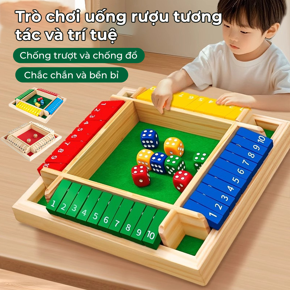 Trò chơi xúc xắc lật thẻ vui nhộn bằng gỗ, học toán, học số, phát triển tư duy logic, domino gỗ