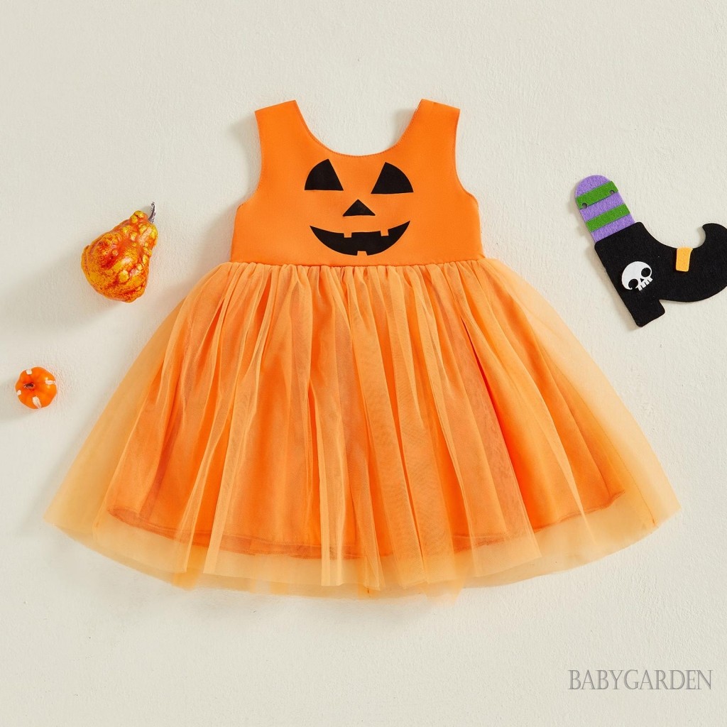 Trẻ Em Bé Gái Halloween Đầm Mùa Hè In Hình Dễ Thương Không Tay Cổ Tròn Vải tuyn Chắp Vá Váy Chữ A