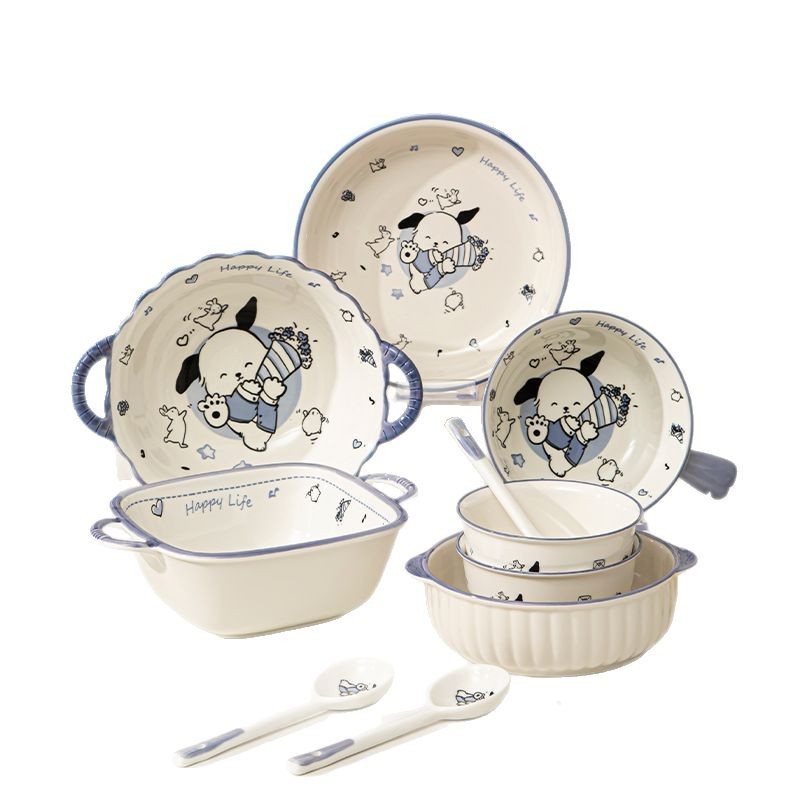 Hoạt Hình Dễ Thương Bộ Đĩa Đĩa Hộ Gia Đình Bát Gốm Cặp Đôi Sáng Tạo Mì Ăn Liền Bát Gốm Bộ Đồ Ăn