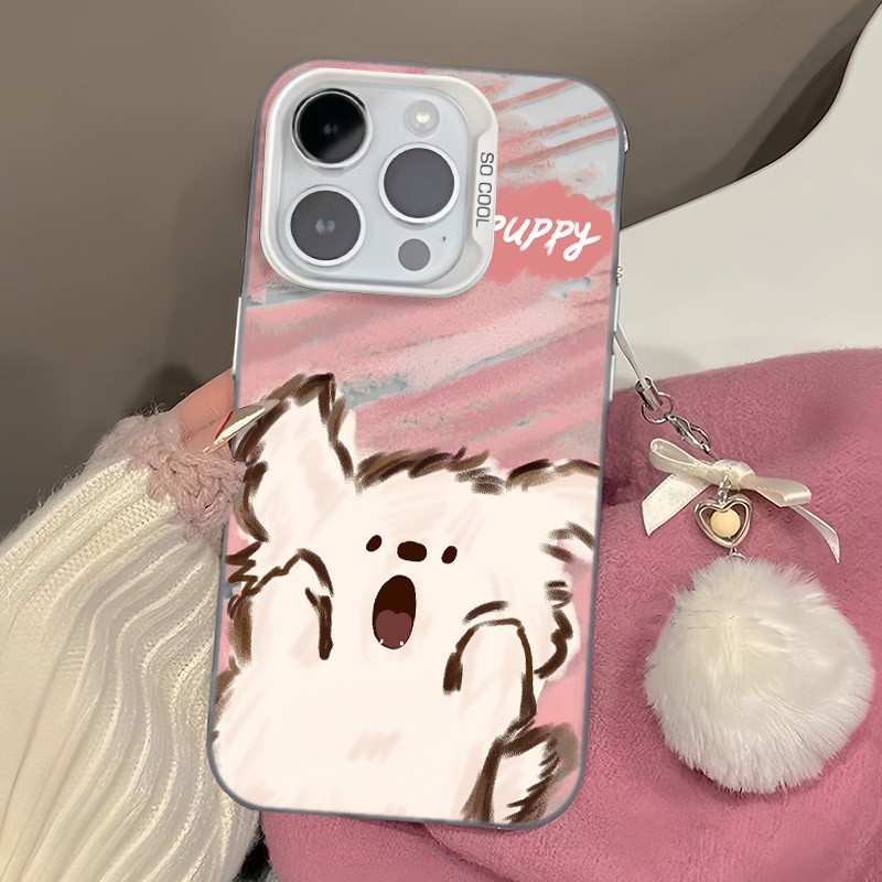 Ốp Lưng iPhone Hình Cún Con Hồng Hét Vui Nhộn - Tương Thích 16/15/14/13/12/11 Pro Max, XS Max, X
