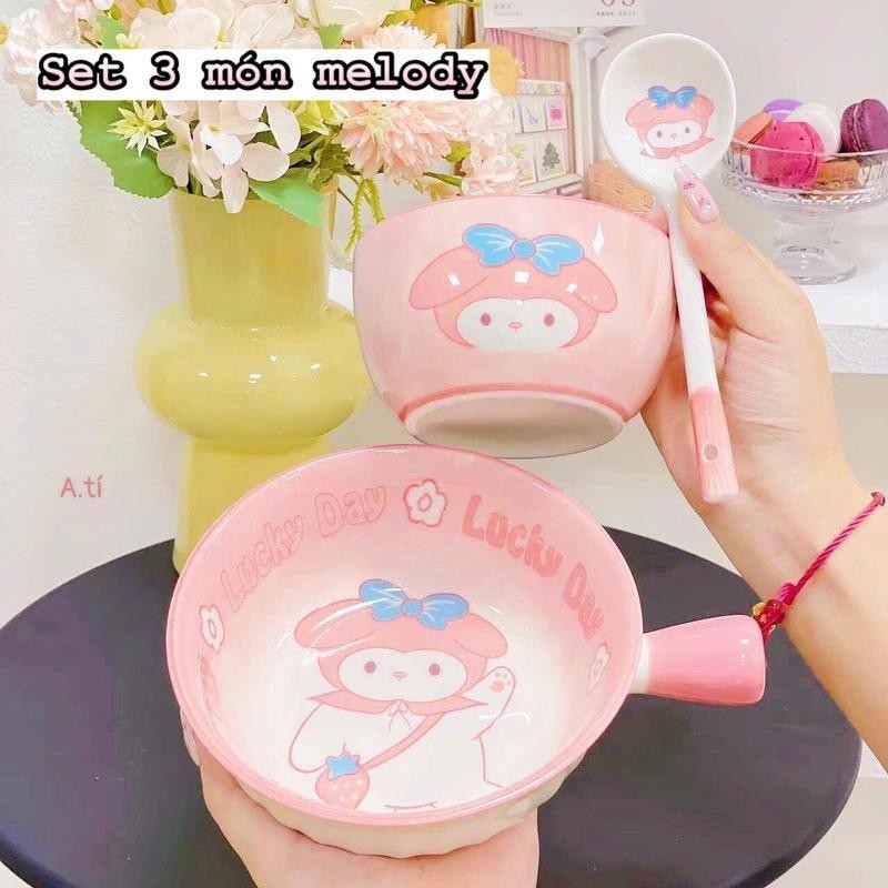 Set Bát Sứ Kuromi - Melody Xinh Xỉu (Set 2 Bát + 1 Thìa