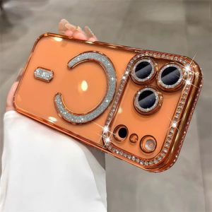 Ốp điện thoại từ tính kim cương lấp lánh cho iPhone 17 Pro Max 12 13 14 15 16 Pro Max Ống kính bảo vệ Camera Vỏ chống sốc Vỏ mềm TPU Vỏ bảo vệ điện thoại