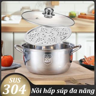 Nồi Inox 304 cao cấp nắp kính, 3 Lớp Đáy Dày，dùng được nhiều loại bếp，18/20/24cm