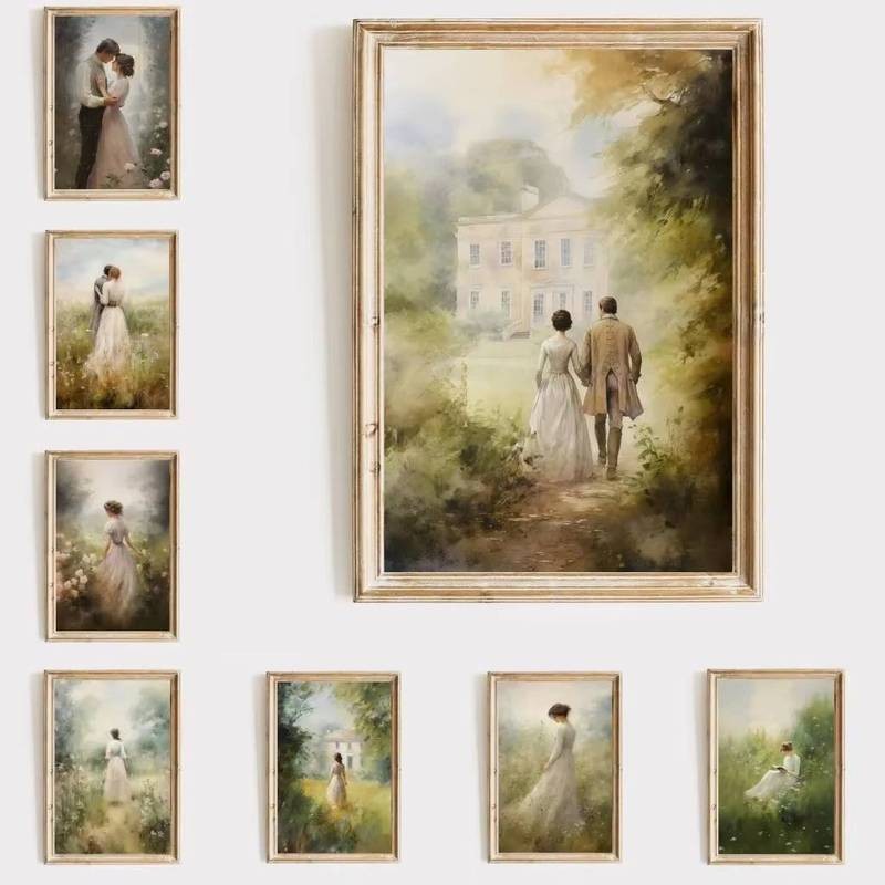 Tranh sơn dầu in tranh sơn dầu tự hào và định kiến Elizabeth Bennet và Mr Poster mục vụ Darcy trang trí nhà