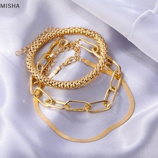 Misa 3 Cái / bộ Thời Trang Dày Dây Xích Liên Kết Vòng Tay Lắc Tay Nữ Vintage Rắn Dây Xích Vàng Màu Bạc Vòng Tay Bộ Punk Trang Sức