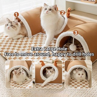 Giường Mèo Đường Hầm Giường Trong Nhà, Giường Hang Mèo Peekaboo Cho Nhiều Mèo, Ống Kitty Sang Trọng Ấm Áp Có Bóng Đồ Chơi Cho Thú Cưng Nhỏ