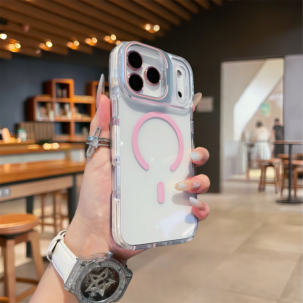 Giá đỡ ống kính máy ảnh Vỏ điện thoại từ tính trong suốt cho iPhone 17 Pro Max Air 12 13 14 15 16 pro max 15 16 plus Bảo vệ ống kính chống rơi Vỏ cứng bảo vệ điện thoại