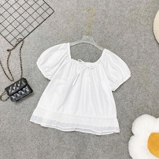 Áo Kiểu Nữ Bigsize Form Rộng Tay Ngắn Bồng Xòe Dáng Babydoll Vạt Ren Dễ Thương A290