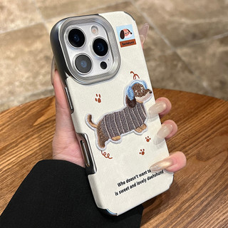 Hàn Quốc Hoạt Hình Dễ Thương Thêu Chó Con Mạ Ống Kính Jean Vải Ốp Lưng Điện Thoại iPhone 17Promax 17Pro 12 13 14 15 16 Pro Max 15Plus Chống Sốc Ngọt Ngào Nữ Tính Vỏ Di Động