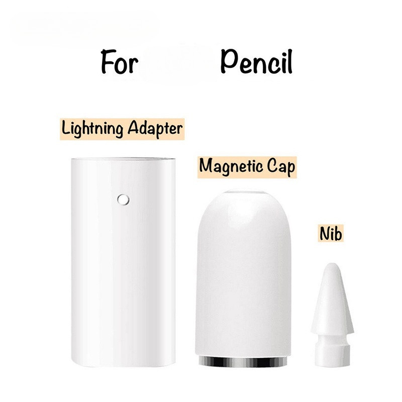 【48H】Nắp Bút Apple Pencil 1 Từ Tính + Bộ Chuyển Lightning & Ngòi Viết – Đầy Đủ Phụ Kiện Thay Thế