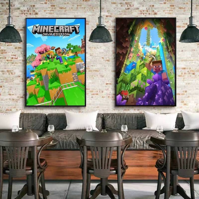 3D Minecraft Retro Kraft Dán Tường Phòng Cafe Thanh Nghệ Thuật Trang Trí Treo Tường