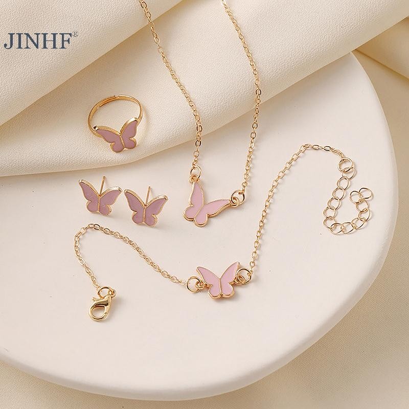 JINHF 1 Bộ Thời Trang Tinh Tế Đơn Giản Đa Năng Vòng Cổ Vòng Tay Bông Tai Nhẫn Dành Cho Nữ Cô Gái Tiệc Cưới Bộ Trang Sức Quà Tặng HOT