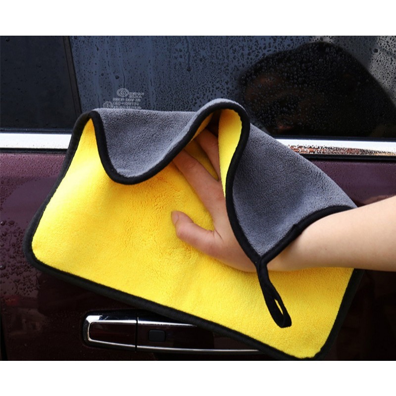 Combo 5 Khăn Lau Xe Hơi 2 Mặt Microfiber – Vàng Xám, Thấm Nhanh, Mềm Mịn, Đa Năng