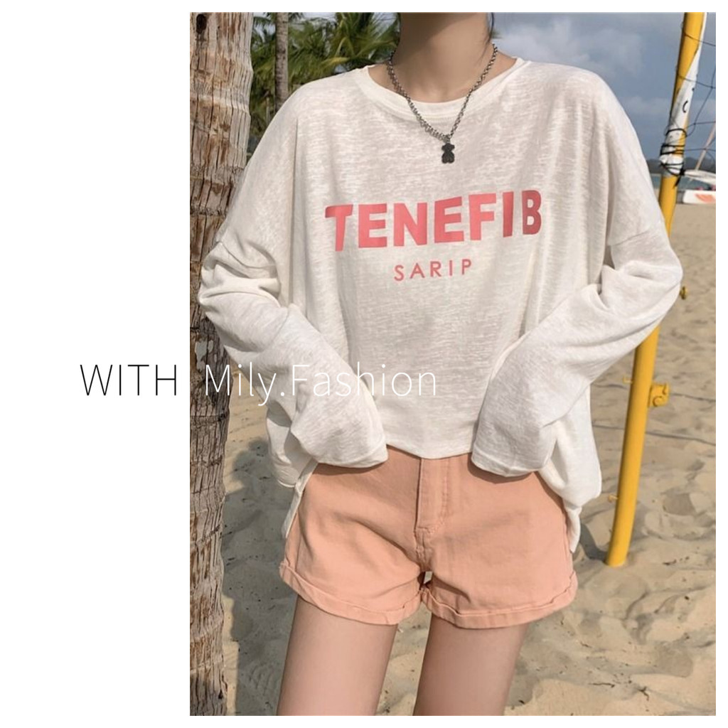 Milyfashion Mùa Hè In Chữ Rời Giảm Tuổi Ôm Hơn Nhìn Dài Tay Áo Thun