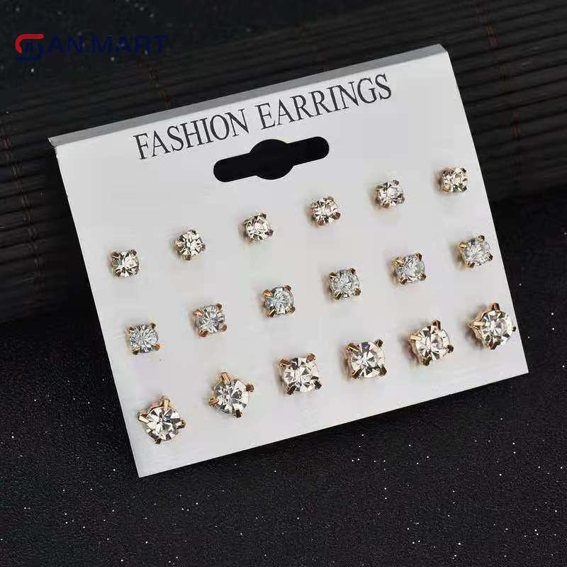 Bigdealssuper Thời Trang Đơn Giản 9 Đôi / bộ Mix Bông Tai Bông Tai Hình Học Vuông Cho Nữ Mới Kim Cương Giả Pha Lê Bông Tai Trang Sức Siêu