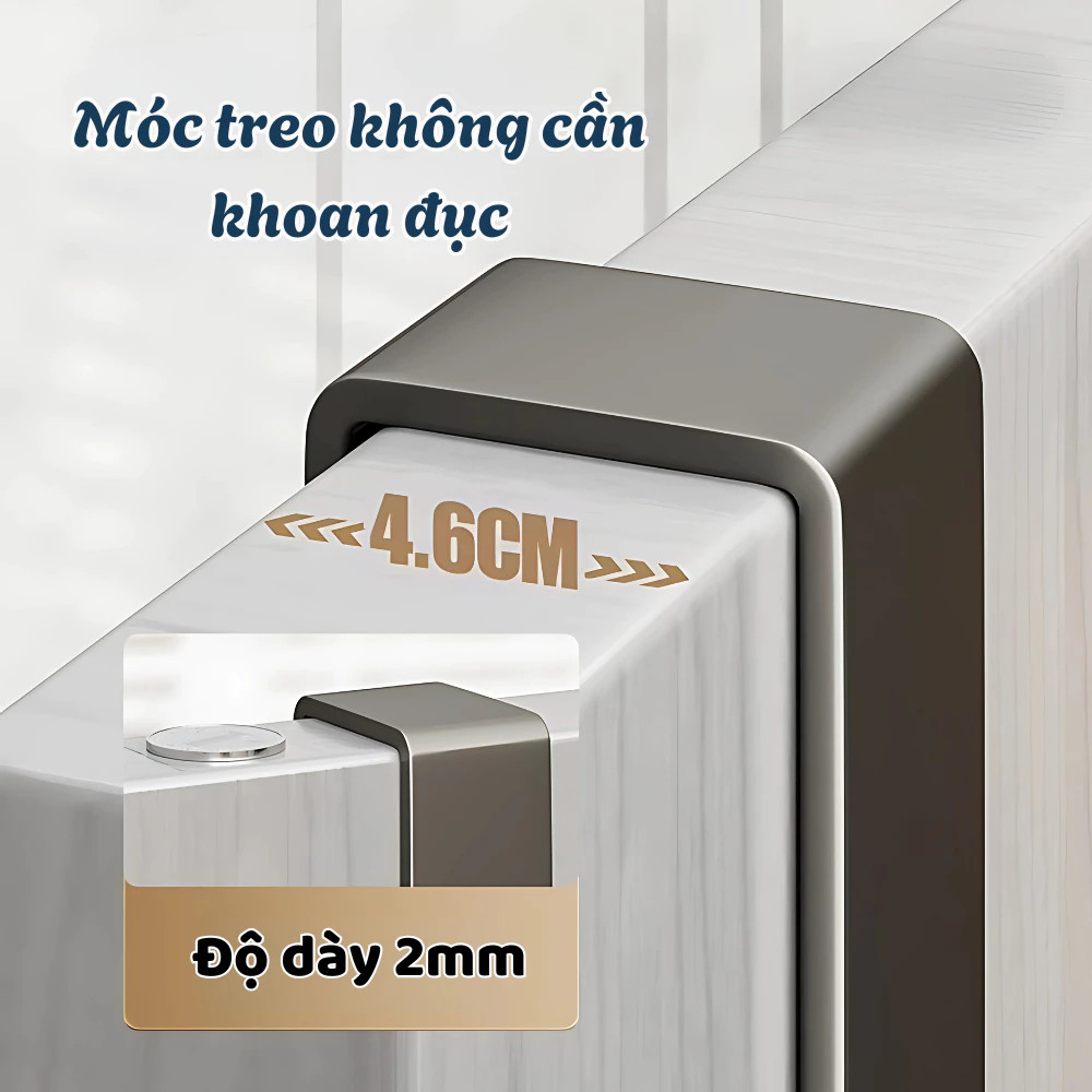 Thanh Móc Treo Sau Cửa Không Khoan Đục Chất Liệu Thép Không Gỉ, Móc Quần Áo Treo Cửa