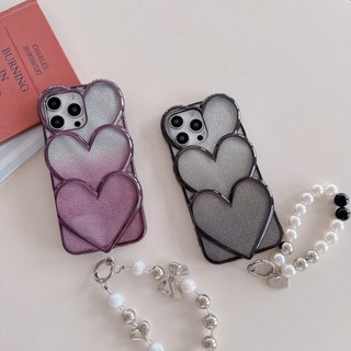 Ốp điện thoại ba chiều hình trái tim mạ điện có dây đeo cổ tay Thích hợp cho Apple 16pro Creative iphone13 Ốp điện thoại 1525.9.29