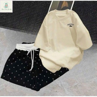 sét bộ quần ĐÙI cộc CHỮ A cạp chun màu trắng +mix áo phông -chữ B L A C K CÁT in ở ngực -
