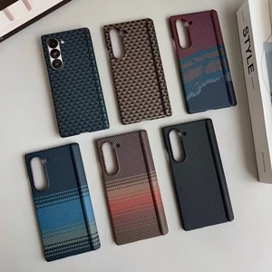 Ốp Điện Thoại Sợi Carbon Từ Tính Cho Samsung Galaxy Z Fold 5 6 7 W24 W25 Frosted Kevlar Grain Siêu Mỏng PC Chống Sốc Vỏ Bảo Vệ