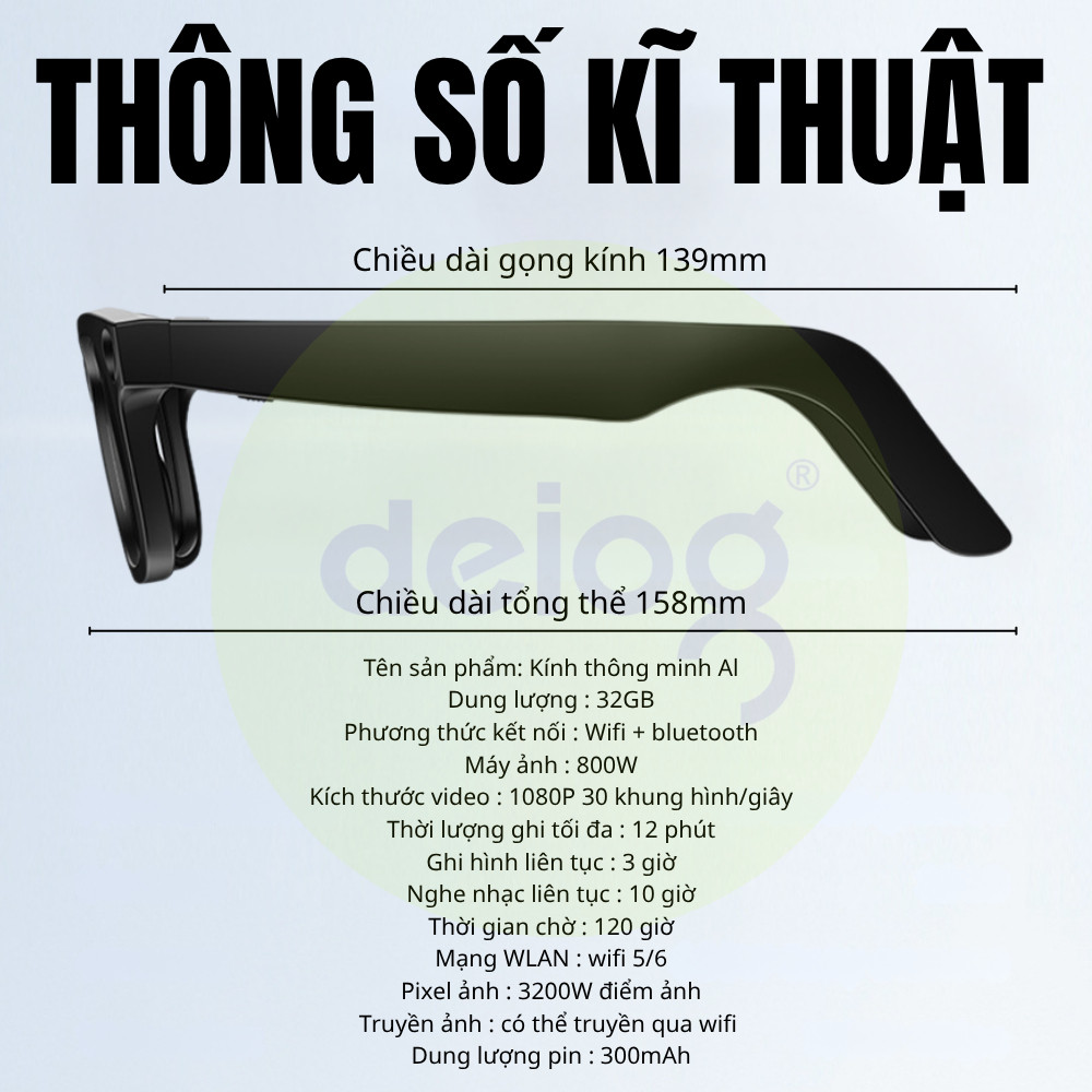 Kính Thông Minh Phiên Dịch AI V03 Bluetooth – Nghe Gọi Rảnh Tay, Điều Khiển Giọng Nói Cảm Biến