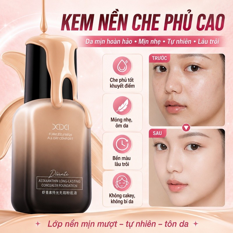 XIXI Kem Nền Lỏng Mỏng Nhẹ Che Phủ Tốt Kiềm Dầu Lâu Trôi Tự Nhiên Không Mốc Cho Da Dầu Mụn D906