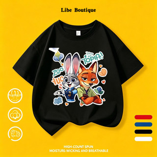 (Giao hàng trong 24 giờ) Áo Thun Unisex In Thỏ Và Cáo Hoạt Hình, Thoáng Mát Thấm Mồ Hôi