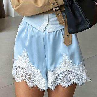 Quần short ngủ ren Satin lụa, phong cách cổ điển Y2K