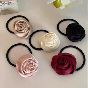 Pháp Satin Retro Handmade Hoa Hồng Dây Buộc Tóc Tính Khí Thanh Lịch Dây Buộc Tóc Cao Su Đàn Hồi Cao Dây Buộc Tóc Đầu Hoa Nữ
