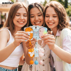 SMILE 3 Bộ Móc Khóa Động Vật, Móc Khóa Chụp Từ Tính Hoạt Hình, Charm Mini Nhựa Ba Lô Quyến Rũ Bạn Bè