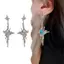 Siyuyan 1 Cặp Xu Hướng Thời Trang Chữ Thập Kim Cương Giả Tòn Ten Bông Tai Nữ Bé Gái Không Đều Chữ Thập Giọt Bông Tai Phụ Kiện Trang Sức Quà Tặng VN