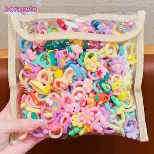 BORAGETE 50 / 100 Chiếc Dây Buộc Tóc Bé Gái, Đàn Hồi Phong Cách Ngẫu Nhiên Trẻ Em Dây Buộc Tóc, Hoạt Hình Dễ Thương Thoải Mái Phù Hợp Với Động Vật Nhỏ Mũ Đội Đầu Hoa Bé Gái Phụ Kiện Tóc