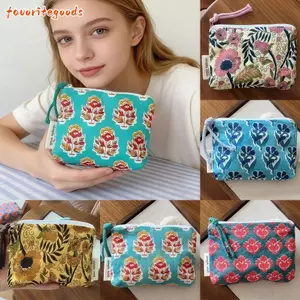 Túi đựng khăn ăn vệ sinh FAVORITEGOODS, Ví đựng tiền xu Mini phong cách Ấn Độ, Túi đựng đồ trang điểm Cotton có dây kéo cổ điển thời trang Mỹ phẩm, tai nghe, v.v.
